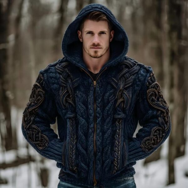 Men's Zippered Dual Pocket Casual Printed Hoodie - Image 16