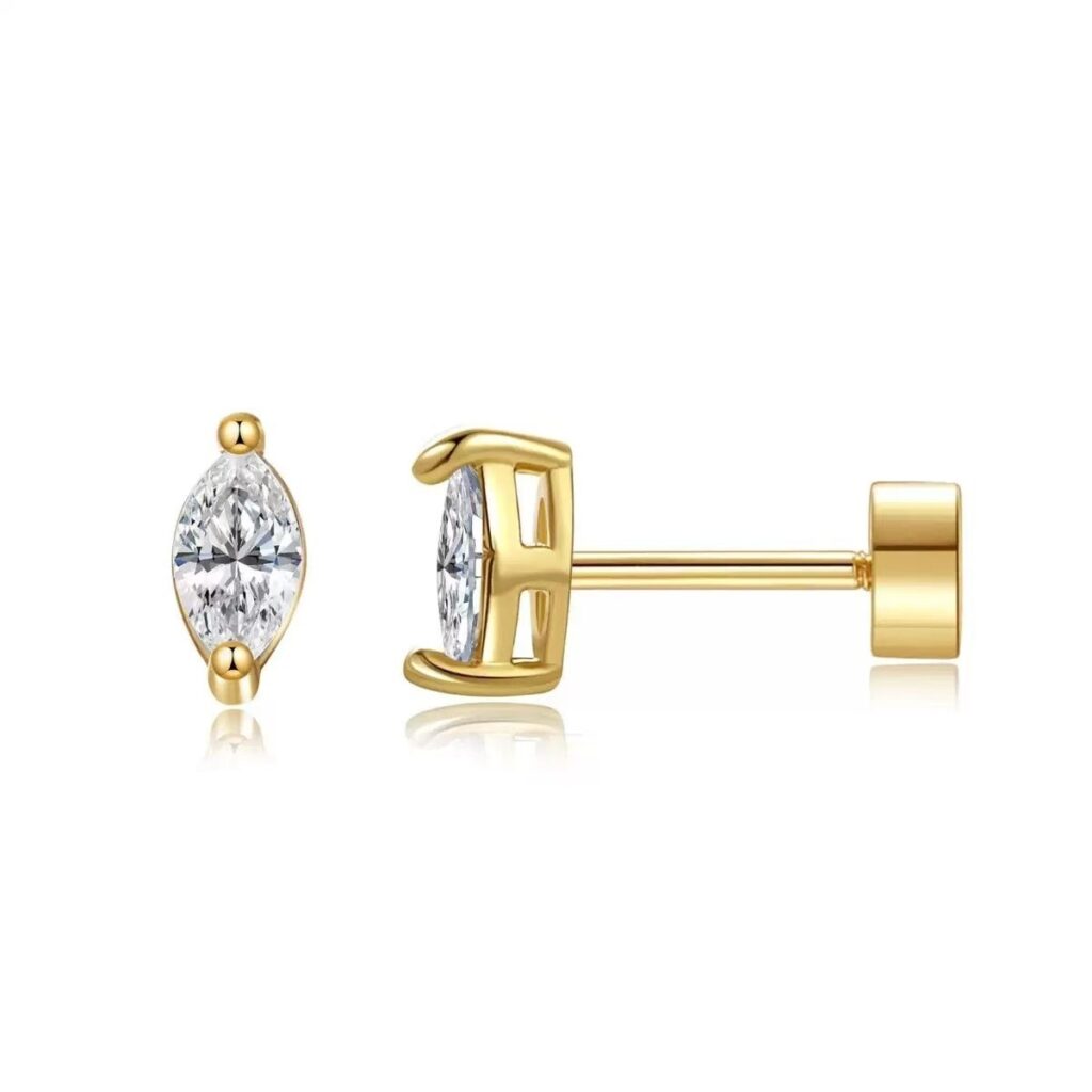 Two-claw Zircon Stud Earrings, Unique Niche Design With Zircon Inlay