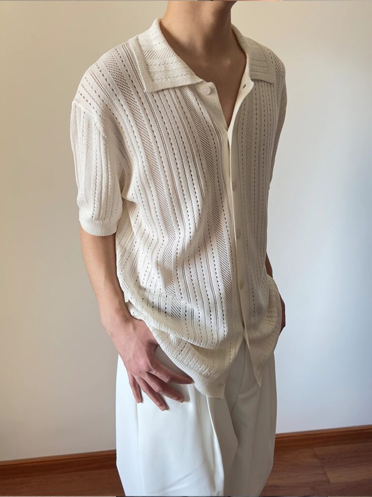 Hollow-out Vintage Lapel Knit Sweater For Men