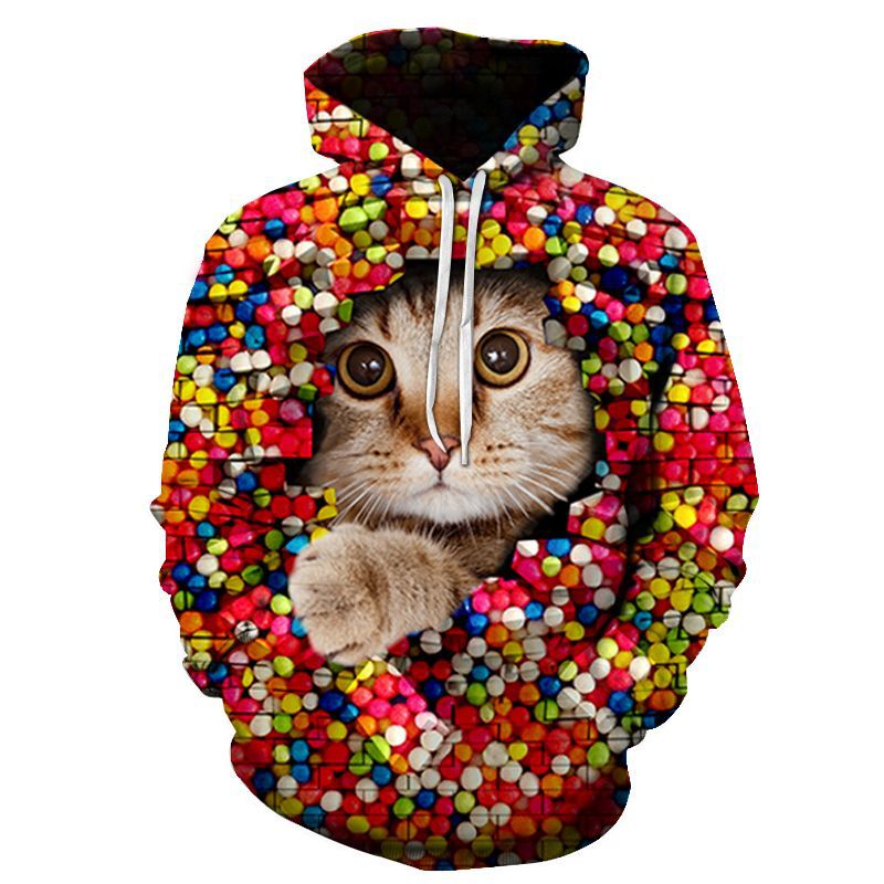 Couples Hoodie With 3D Digital Cat Print - Image 31