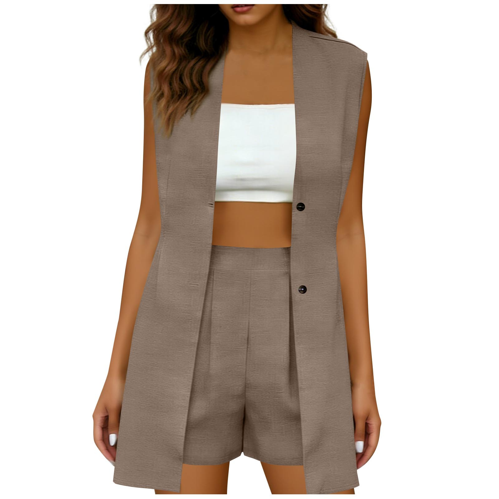 Elegant Commuter V-Neck Sleeveless Top Vest Jacket And Shorts Set - Image 2