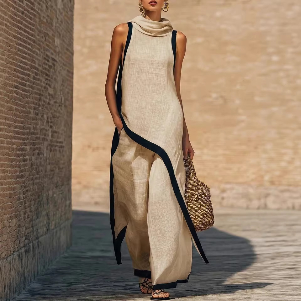 Irregular-cut Hooded Sleeveless Set - Image 4