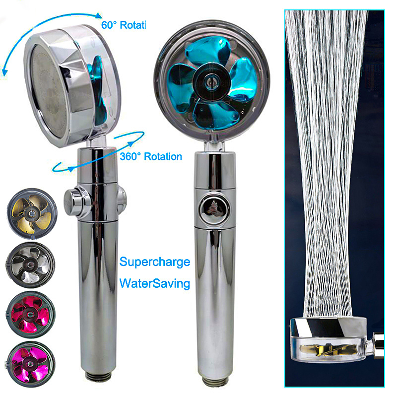 Shower Head Water Saving Flow 360 Degrees Rotating With Small Fan ABS Rain High Pressure Spray Nozzle Bathroom Accessories - Image 1