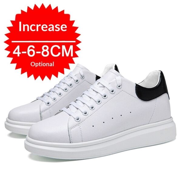 Korean-style Casual Invisible-heeled White Sneakers For Men Autumn Season - Image 6