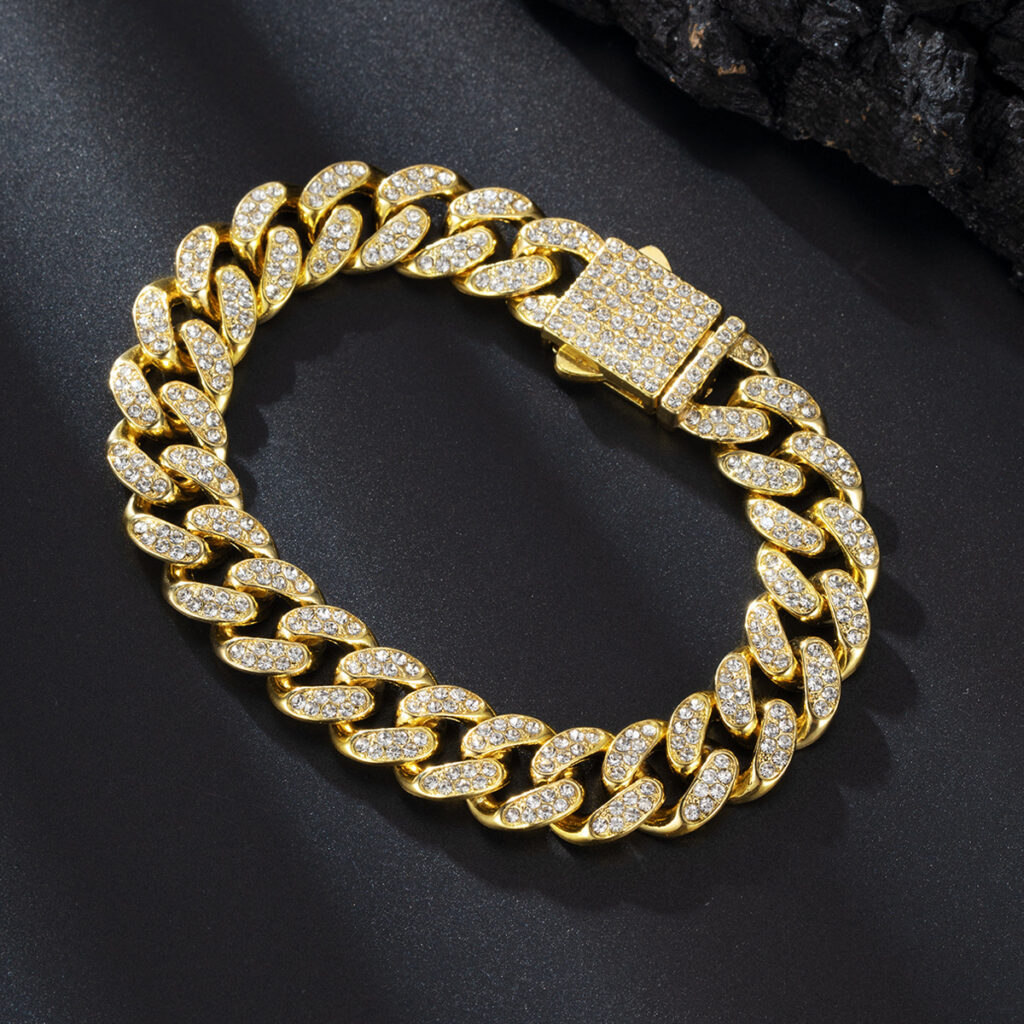 Spring Buckle Cuba Bracelet Alloy Full Diamond