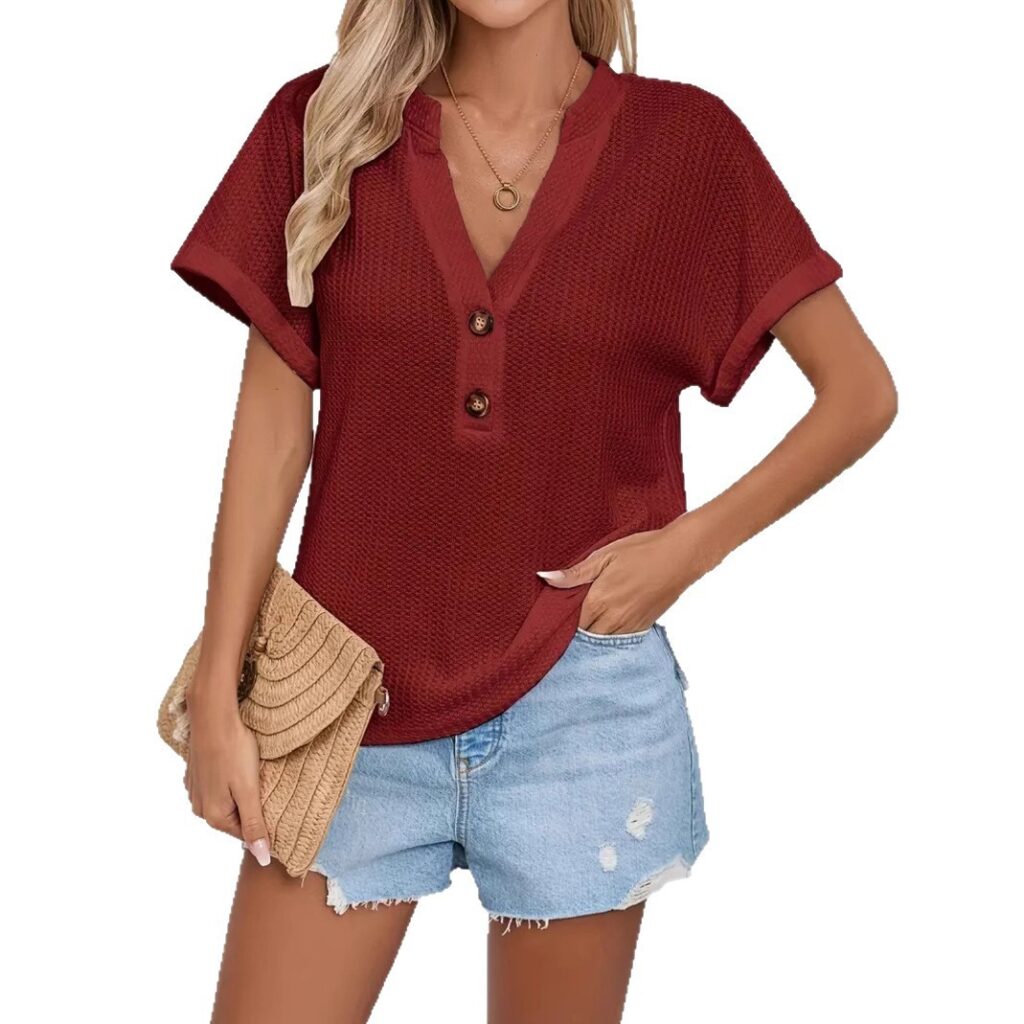 Women's Fashion Waffle-Weave Button-Up Top
