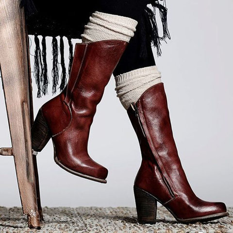 Women's Side-zip Chunky-heeled, Mid-calf Boots - Image 21