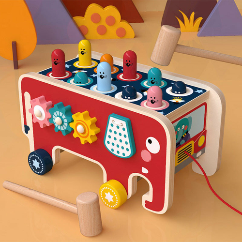 Toddlers Kids Wooden Pounding Bench Animal Bus Toys - Image 2