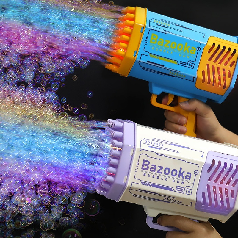 Bubble Gun Rocket 69 Holes Soap Bubbles Machine Gun Shape Automatic Blower With Light Toys For Kids Pomperos - Image 1