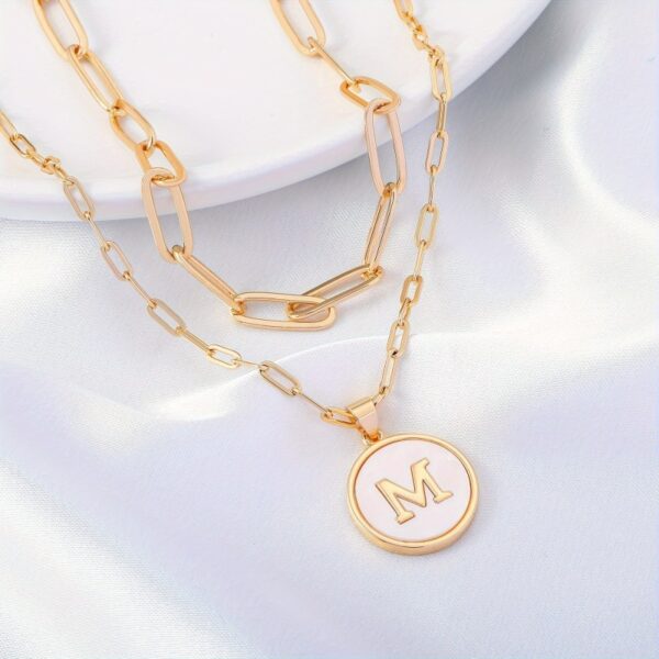 Circular Minimalist 26-Letter Pendant Double-Layer Necklace - Image 7