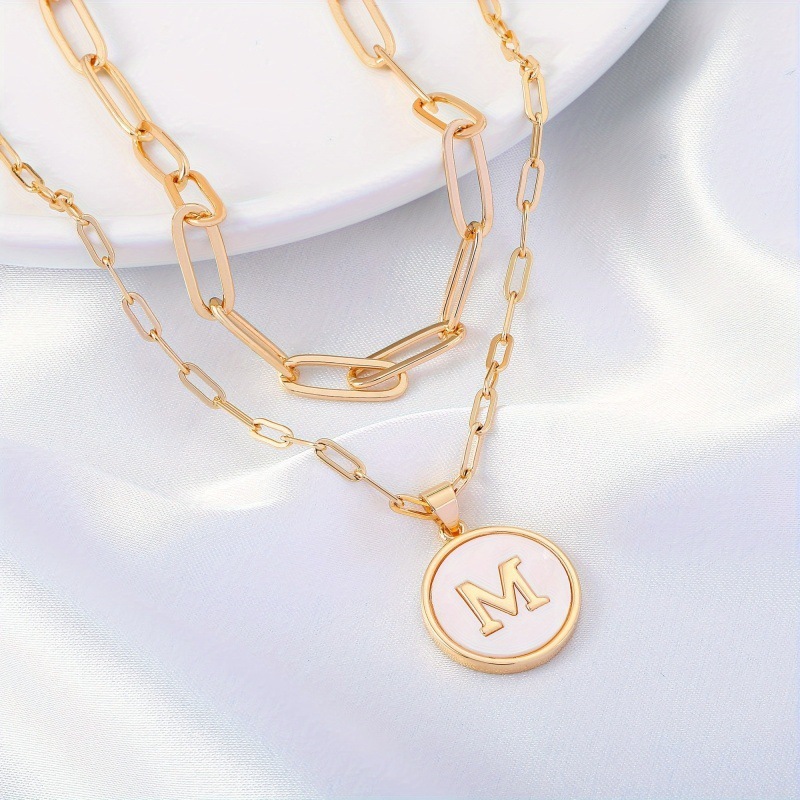 Circular Minimalist 26-Letter Pendant Double-Layer Necklace - Image 7