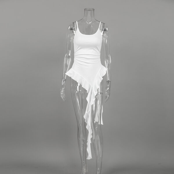 White Fitted Ruffled Ribbon Irregular Vest - Image 9