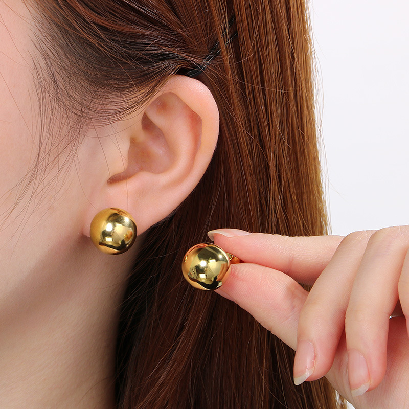 Simple Versatile Titanium Steel Polished Bean-Shaped Round Stud Earrings - Image 8