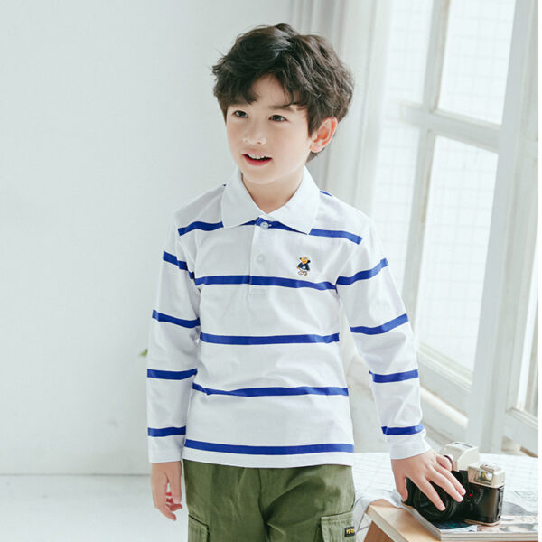 Turn-down Collar Long-sleeve T-shirt Childrens Clothing Business Top - Image 3