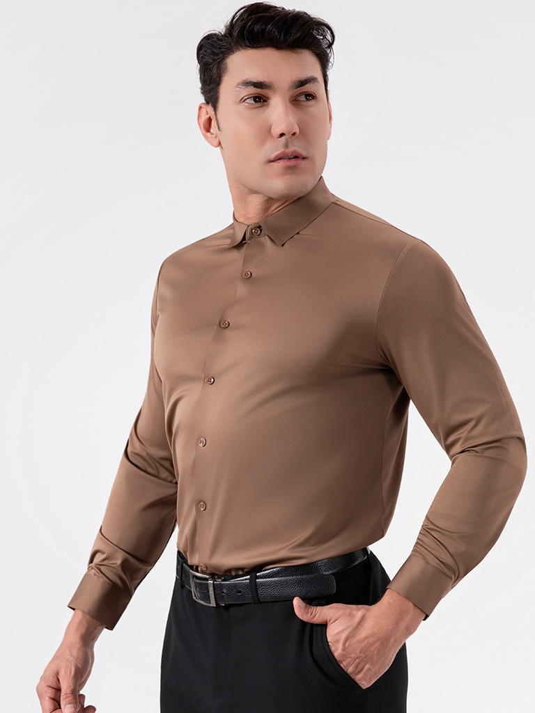 High-elasticity Mens Seamless Wrinkle-free Ice-silk Long-sleeve Shirt - Image 20