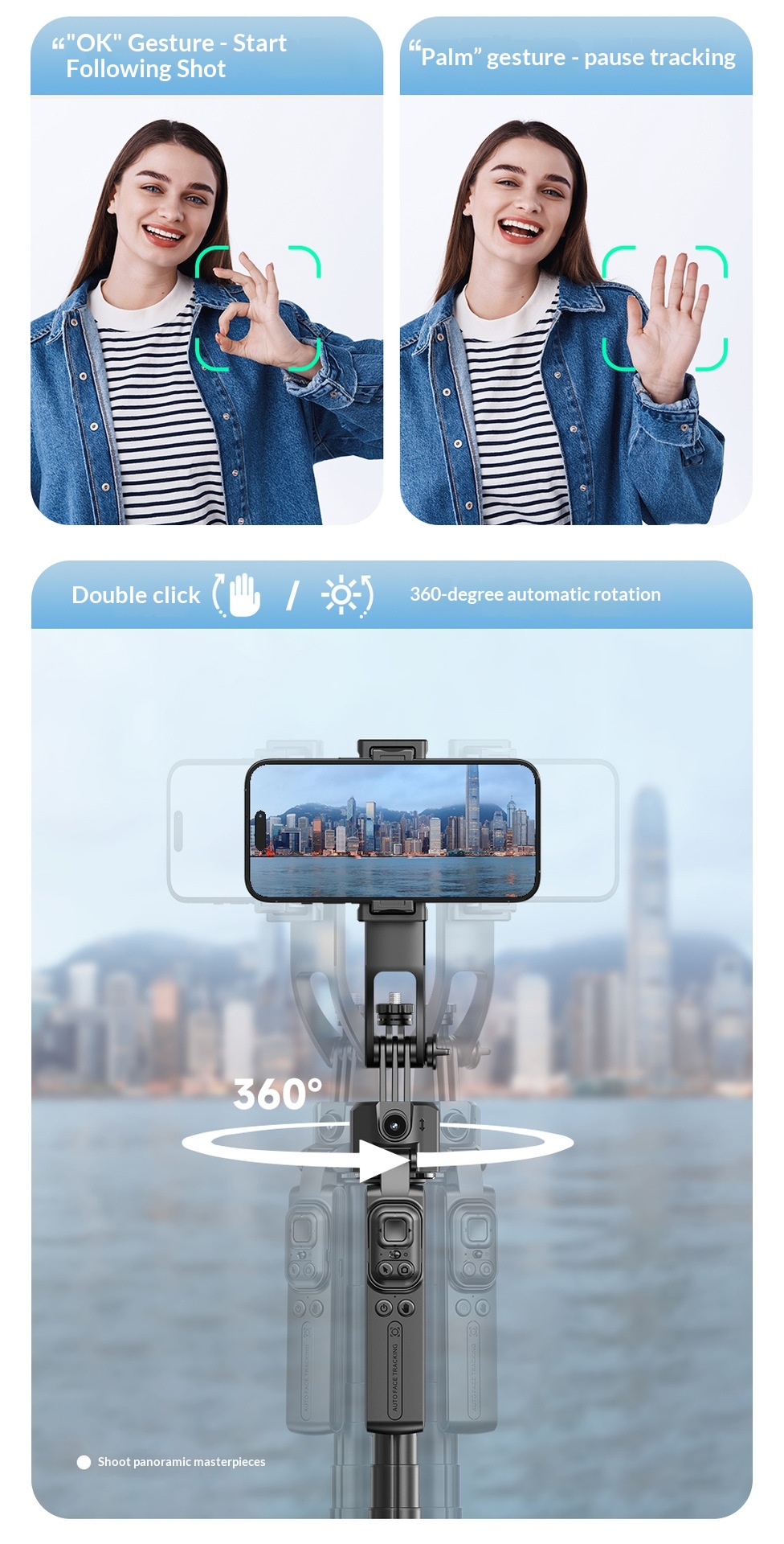 C17 Smartphone Selfie Stick Smart  Stabilized Extendable Gimbal With Full Auto Mode - Image 15