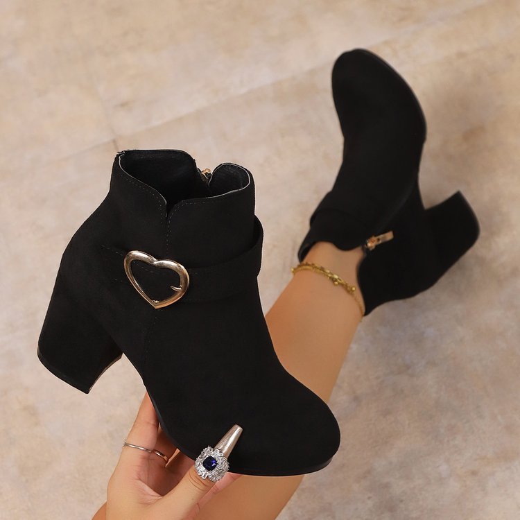 Plus-size British-style Square-toe High-heeled Versatile Womens Ankle Boots