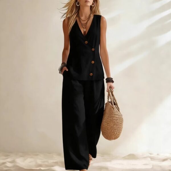 Women's Button Up Cardigan Vest Pants Set - Image 7