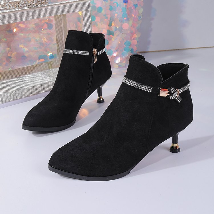 Fleece-lined Womens Shoes, Pointed-toe Stiletto Booties Short Shaft - Image 10
