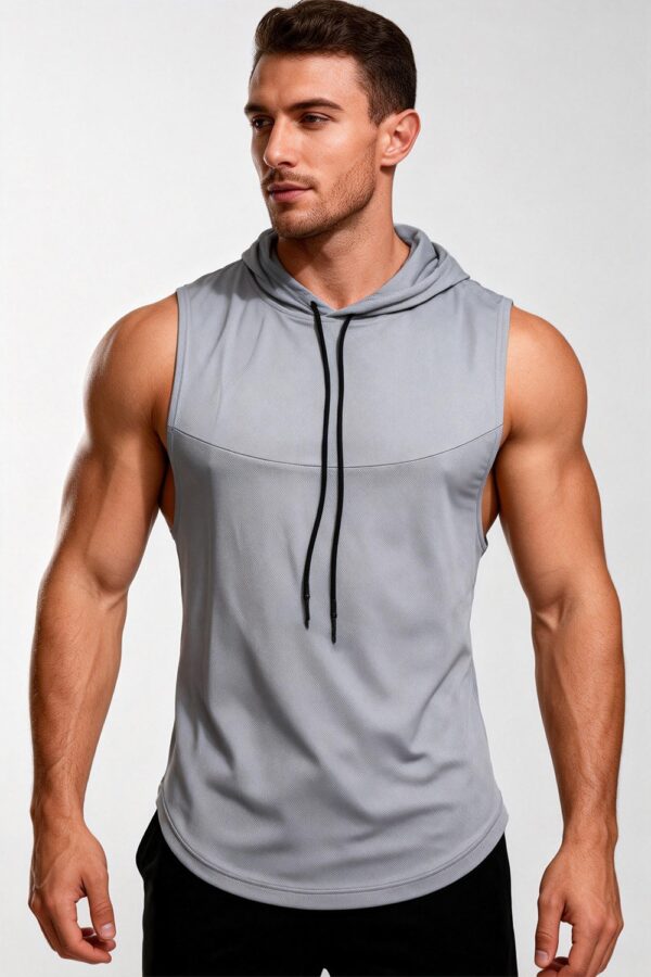 Men's High-Elastic Breathable Fitness Vest With Hood - Image 16