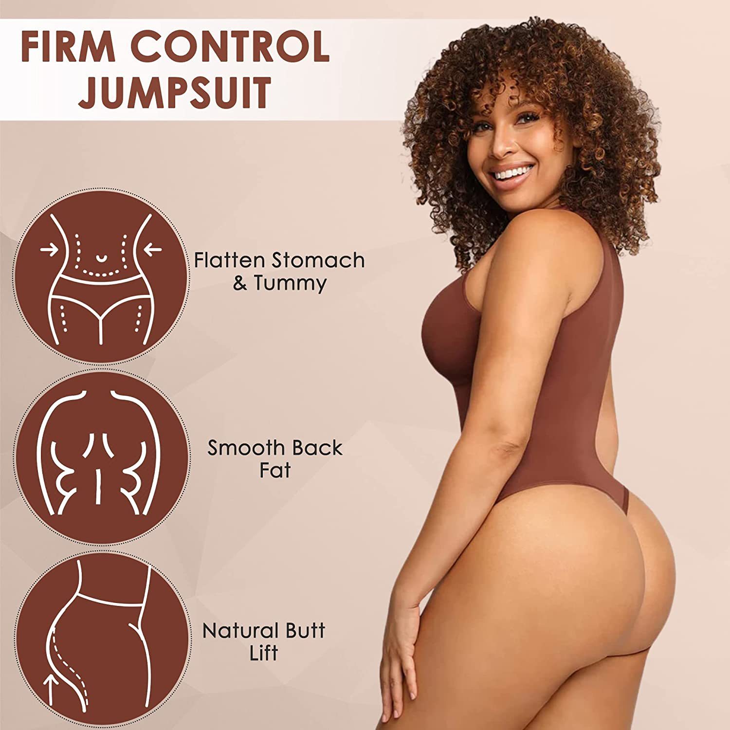 Belly Contraction Body Shaper Solid Color Round Neck Jumpsuit - Image 7