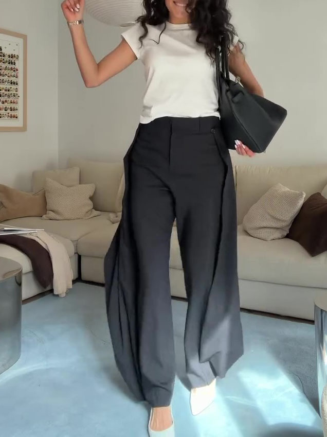 High Waist Draped Wide Leg Suit Pants - Image 10