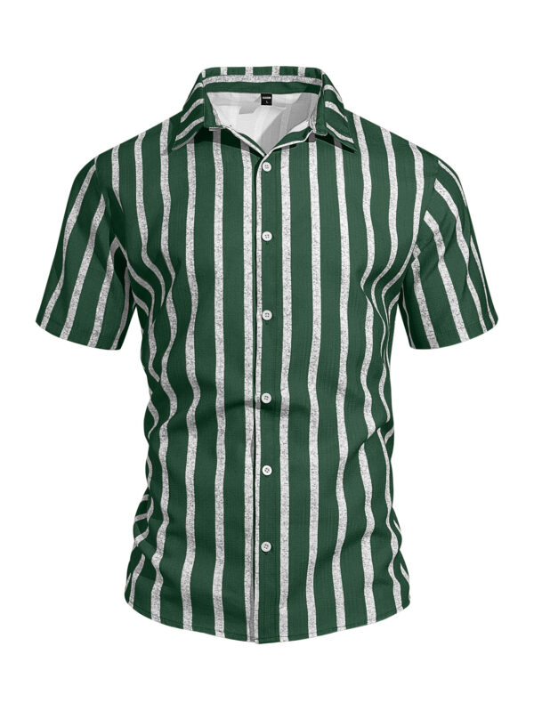 Men's Plus-Size Light Mature Lapel Striped Short-Sleeve Shirt - Image 38