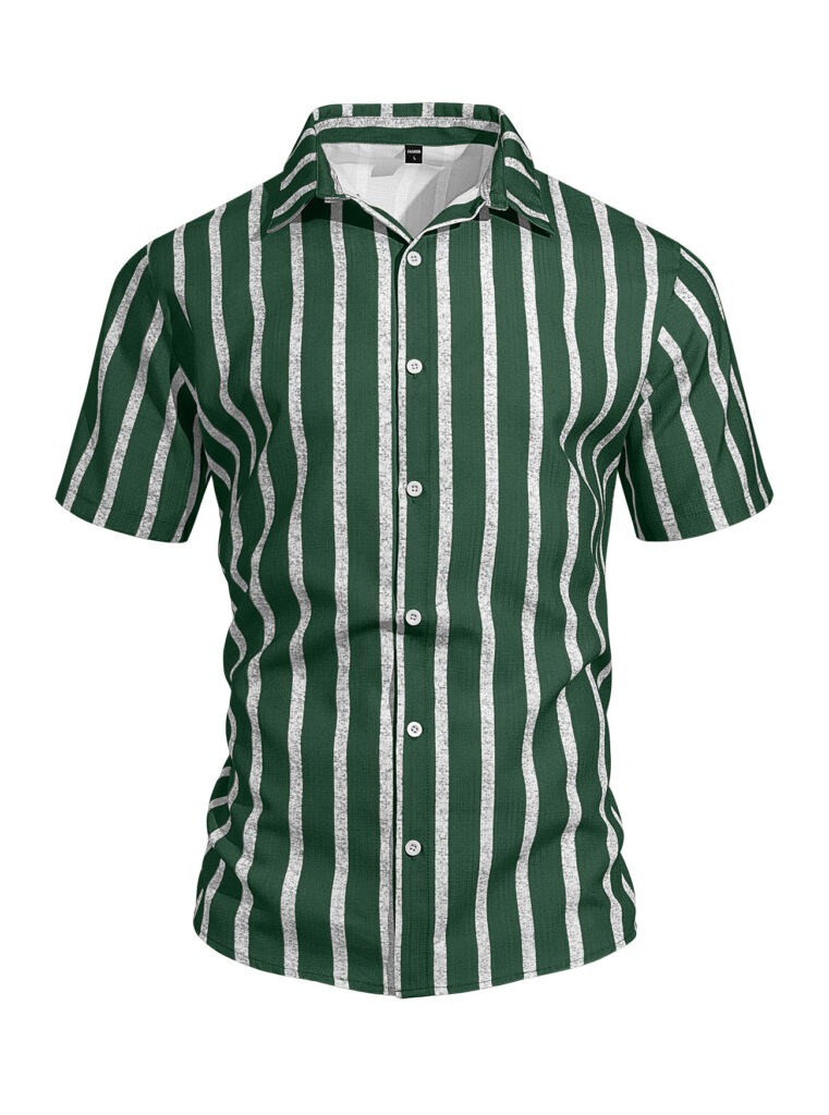 Men's Plus-Size Light Mature Lapel Striped Short-Sleeve Shirt