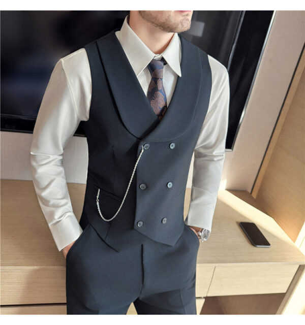 Men's Yarn-dyed High Double-breasted Shawl Collar Vest - Image 10