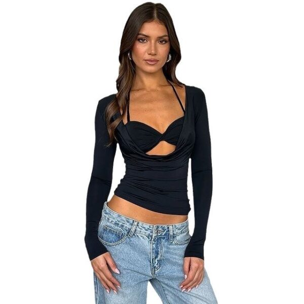 Women's Lace-up Halterneck Casual Base Layer Top - Image 4