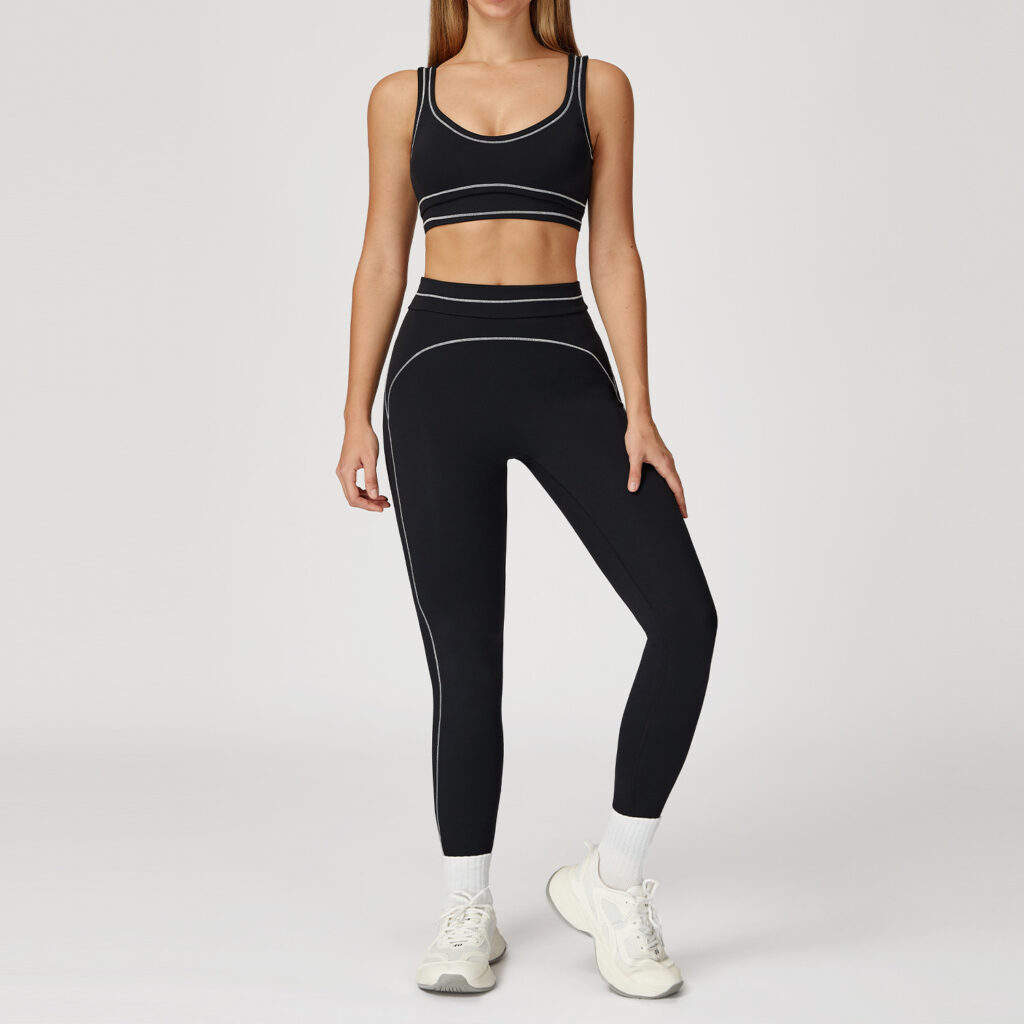 Contrast-color Brushed Yoga Set With Dual Shoulder Straps
