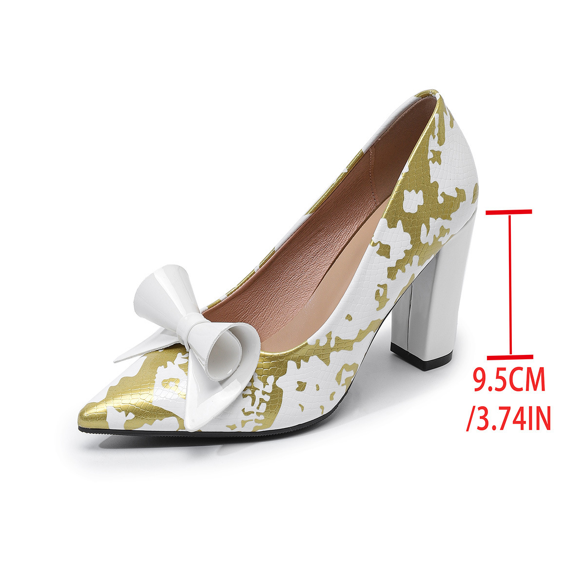 Pointed-toe Low-cut Floral Womens Pumps With A Bow And Chunky Heel - Image 8