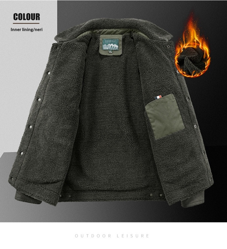 Washed Jacket For Men Fleece-lined And Thickened Lambswool Casual Style - Image 19
