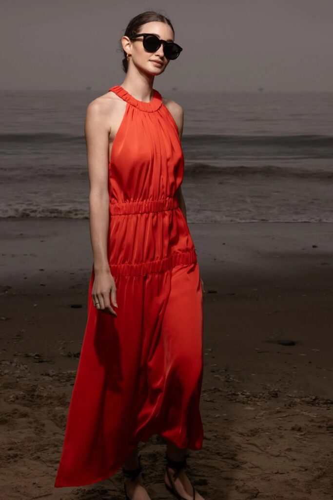 Womens Soft And Sweet Sleeveless Halterneck Casual Dress