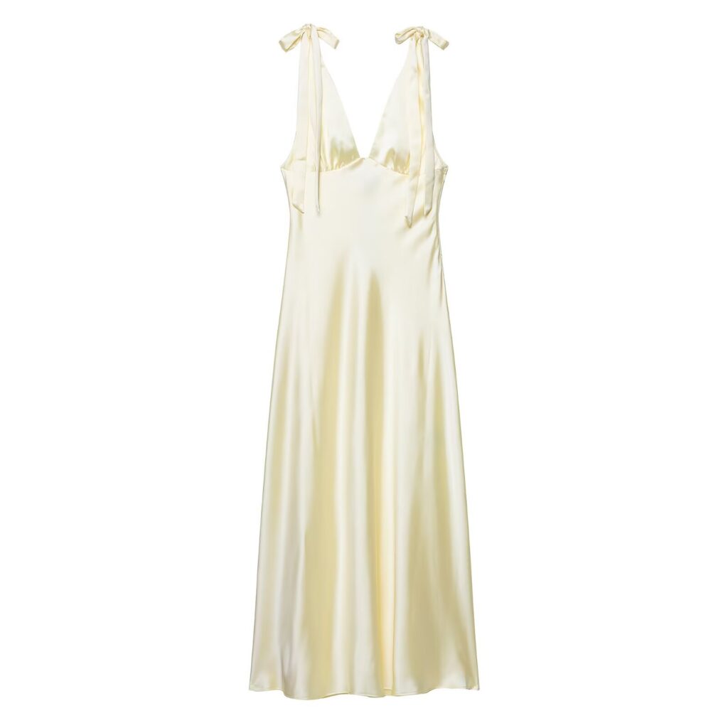 Womens Bow-Decorated Satin-Feel Dress