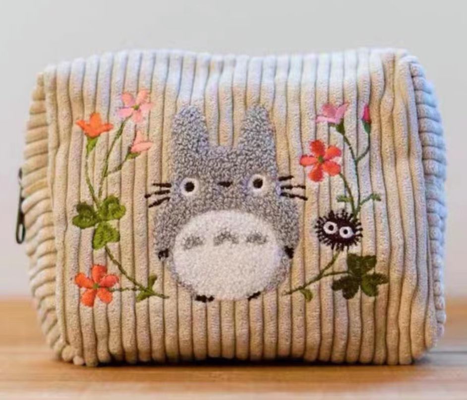 Zipper Handheld Makeup Corduroy Embroidered Handbag - Image 11