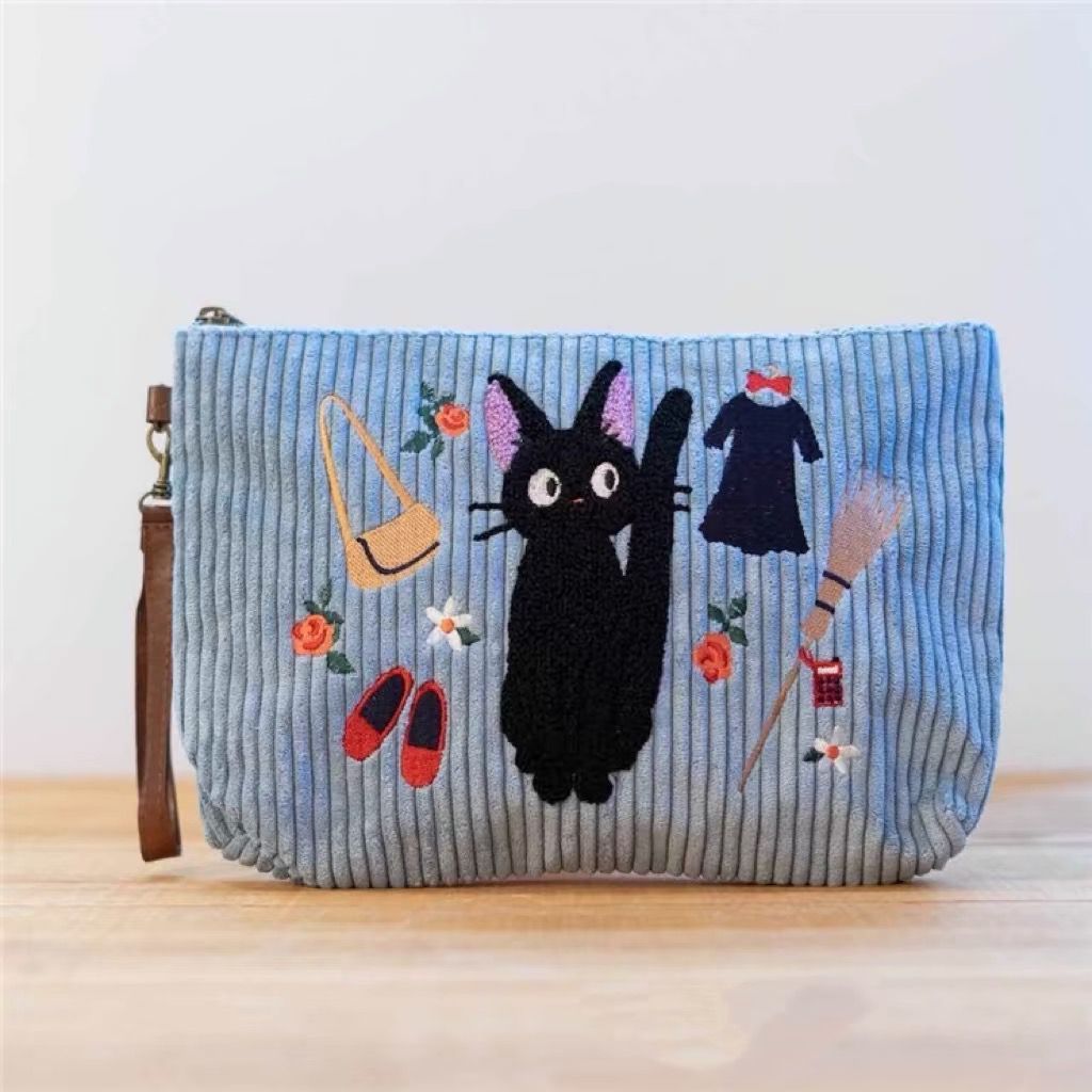 Zipper Handheld Makeup Corduroy Embroidered Handbag - Image 4