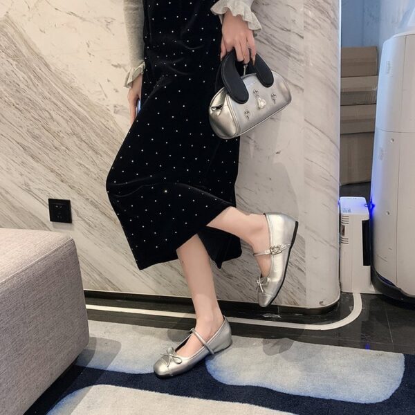 Women's French Style Bow Embellished Shallow Cut Hidden Wedge Heel Single Shoes, 2026 New Collection, Gentle Evening Style Fashion Dress Shoes With One-Strap Buckle - Image 8