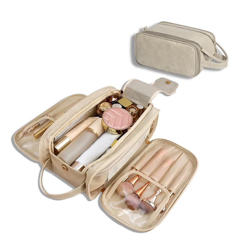 Travel Toiletry Bag For Women Men, Large Travel Toiletry Organizer Makeup Bag, Hanging Cosmetic Bag Kit Leather Skin Care Waterproof Shaving Bag - Image 1