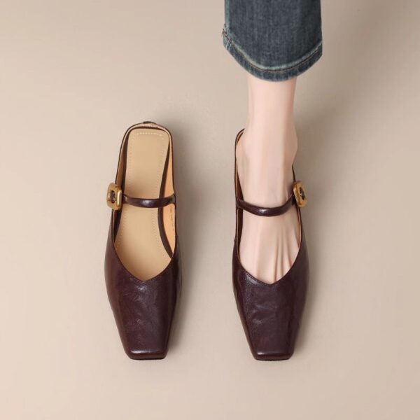 Women's Retro Square-Toe Chunky-Heel Closed-Toe Half Slippers