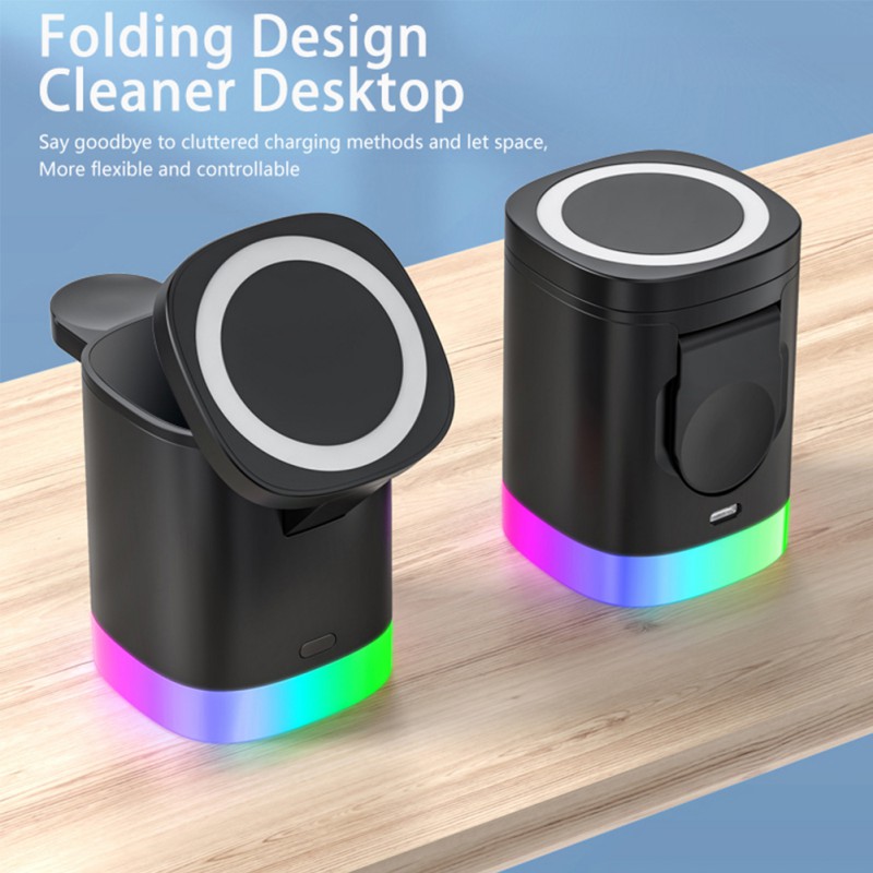 3 In 1 Magnetic Wireless Fast Charger For Smart Phone RGB Ambient Light Charging Station For Airpods IWatch - Image 14