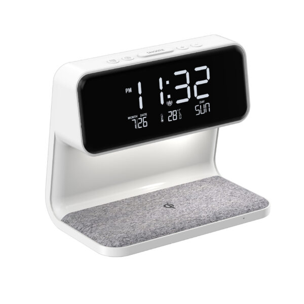 Creative 3 In 1 Bedside Lamp Wireless Charging LCD Screen Alarm Clock  Wireless Phone Charger - Image 15