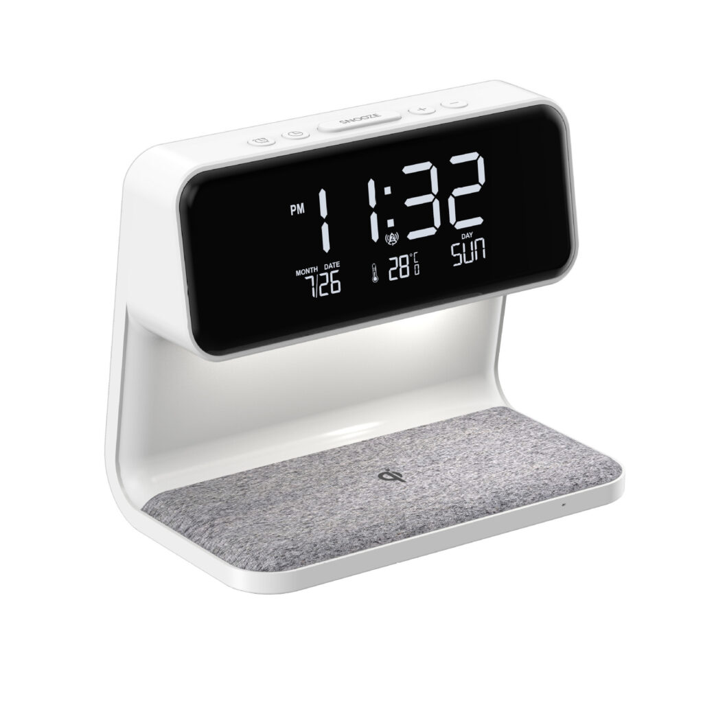 Creative 3 In 1 Bedside Lamp Wireless Charging LCD Screen Alarm Clock Wireless Phone Charger Duplicate