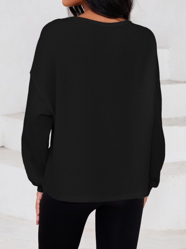 Fisoew Womens Cropped Sweatshirt Casual Waffle Knit Button V Neck Long Sleeve Loose Fit Fall Crop Tops - Image 32