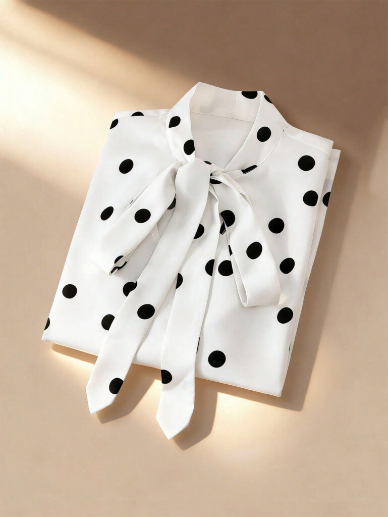 Printed Collared Ruffle-Trimmed Long-Sleeve Womens Shirt