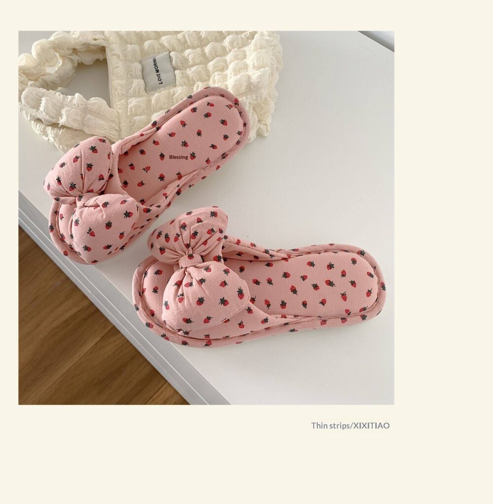 Household Sweet Bow-Knot Womens Cotton And Linen Slippers