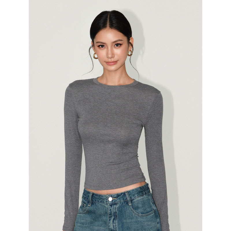 Slimming Figure-hugging Solid-color Base Top For Women - Image 5