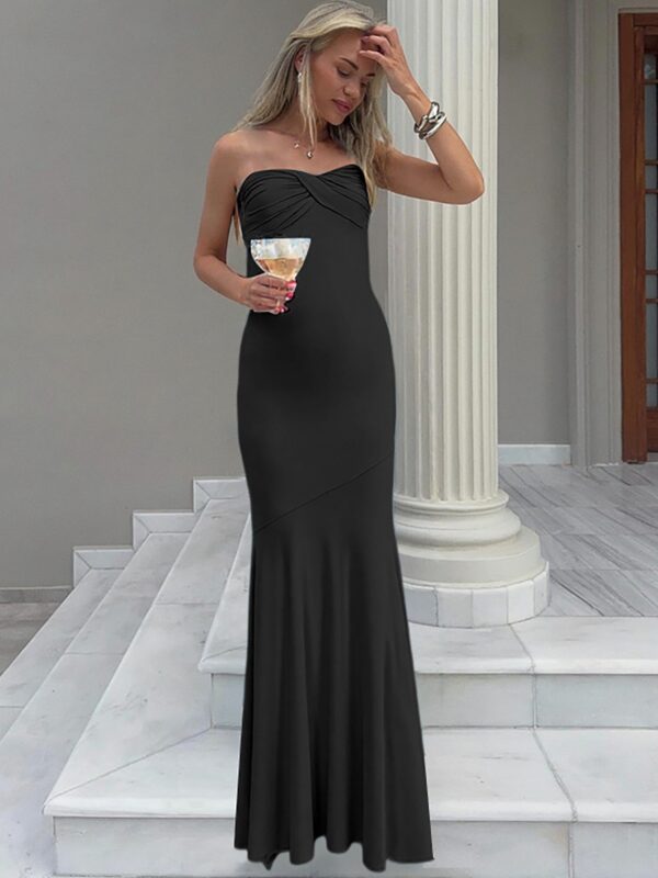 Bodycon Sheath Pleated Tube Maxi Dress - Image 7