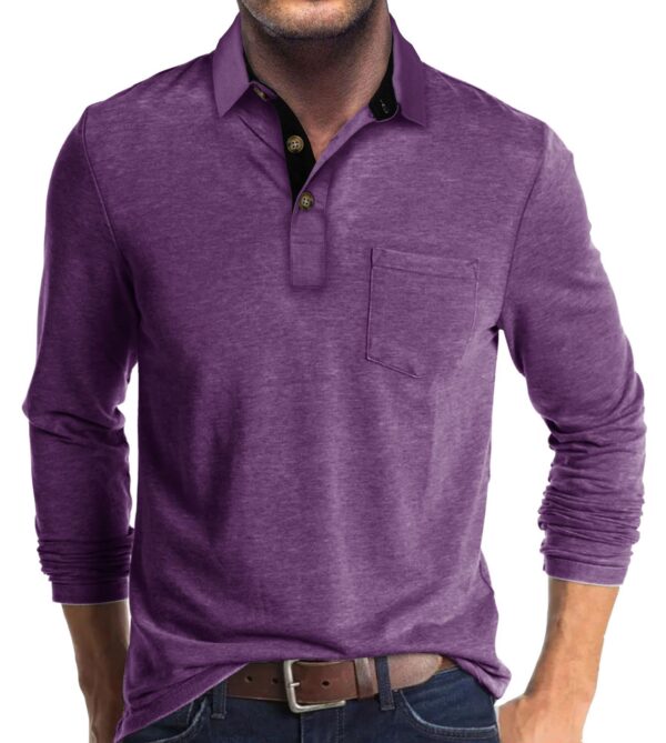 Mens Long-sleeve Lapel T-shirt Winter Base Layer Top - Image 5