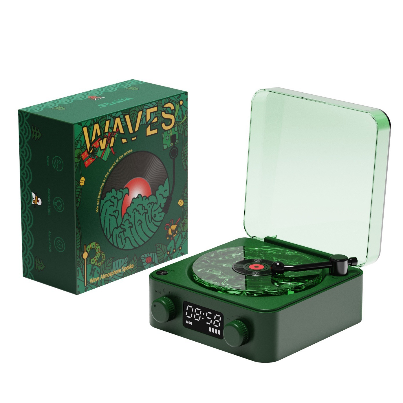 Retro Turntable Speaker Wireless Bluetooth-compatible 5.0 Vinyl Record Player Stereo Sound With White Noise RGB Projection Lamp Effect - Image 25